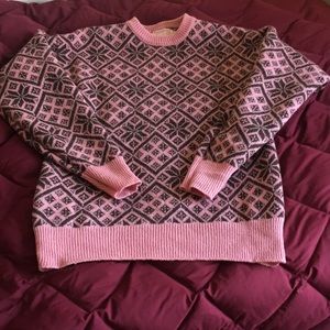 VTG Reminiscence Pink Brown Snowflake 100% Wool Sweater